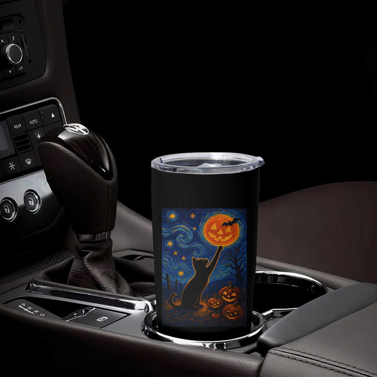 Black Cat Halloween Tumbler Cup Starry Night Van Gogh TS14 Print Your Wear