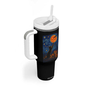 Black Cat Halloween Tumbler With Handle Starry Night Van Gogh TS14 Print Your Wear