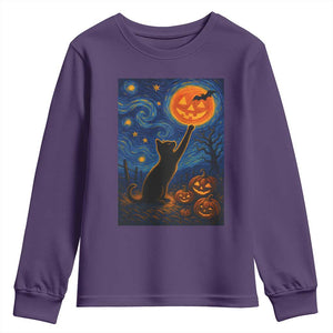 Black Cat Halloween Youth Sweatshirt Starry Night Van Gogh TS14 Purple Print Your Wear