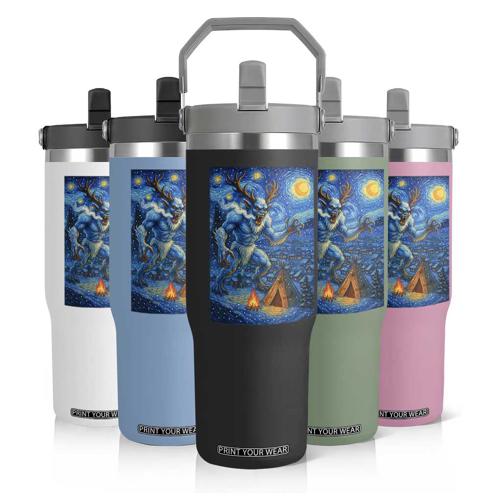 Wedigo Cryptid Christmas Flip Straw Tumbler Native American Starry Night Xmas TS14 Print Your Wear