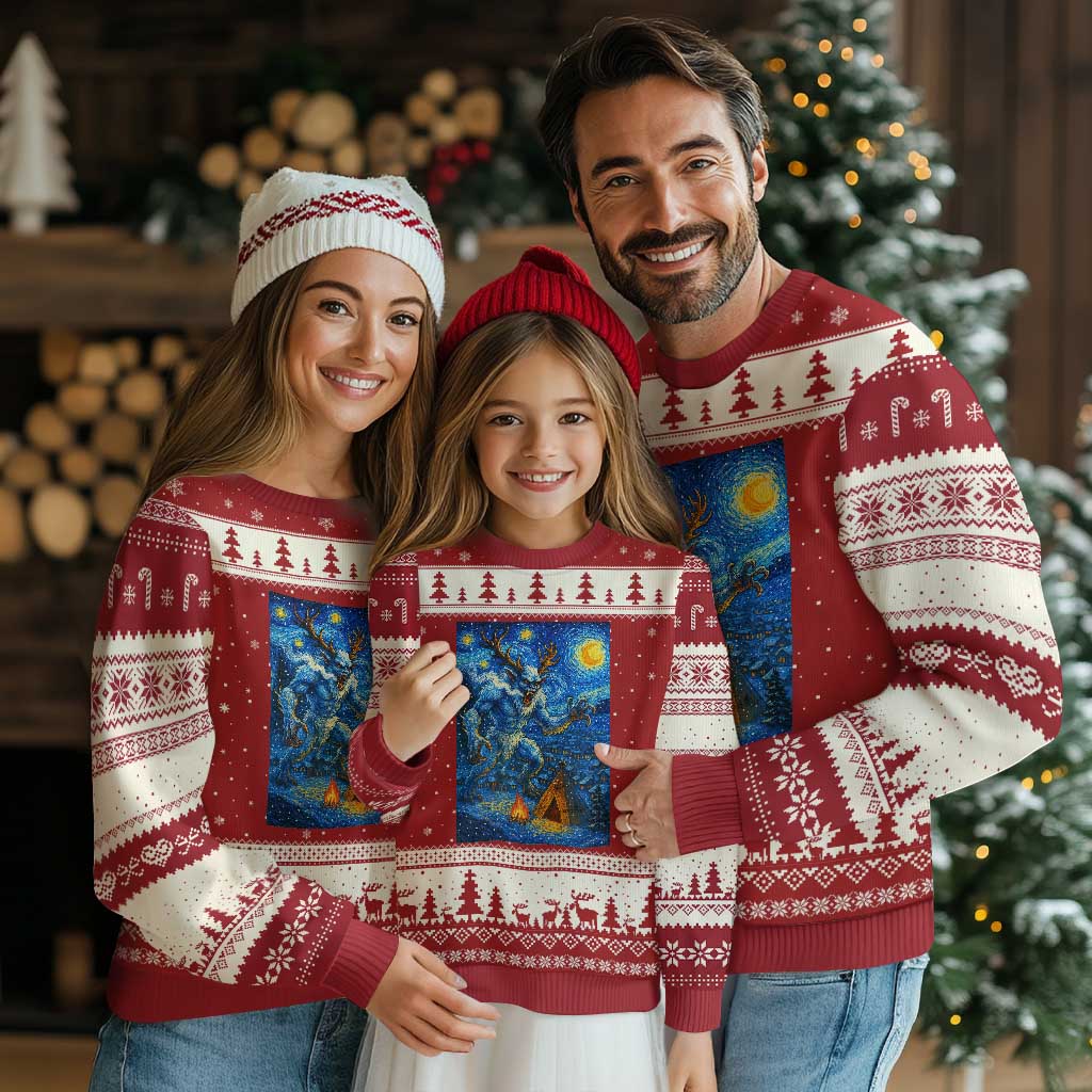 Wedigo Cryptid Xmas Ugly Christmas Sweater Native American Starry Night Xmas TS14 Red Beige Print Your Wear