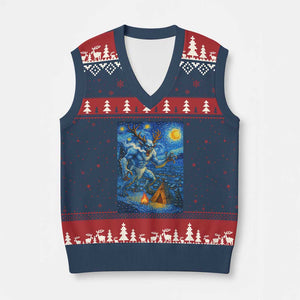 Wedigo Cryptid Xmas V-Neck Knit Sweater Vest Native American Starry Night Xmas - Print Your Wear