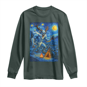 Wedigo Cryptid Christmas Long Sleeve Shirt Native American Starry Night Xmas TS14 Dark Forest Green Print Your Wear