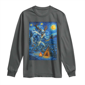 Wedigo Cryptid Christmas Long Sleeve Shirt Native American Starry Night Xmas TS14 Dark Heather Print Your Wear