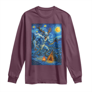 Wedigo Cryptid Christmas Long Sleeve Shirt Native American Starry Night Xmas TS14 Maroon Print Your Wear