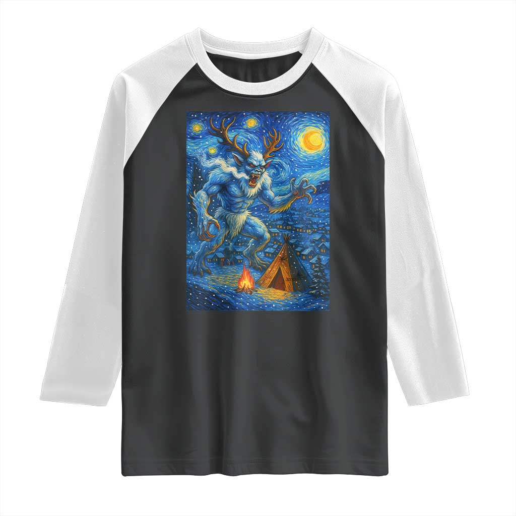 Wedigo Cryptid Christmas Raglan Shirt Native American Starry Night Xmas TS14 Black White Print Your Wear