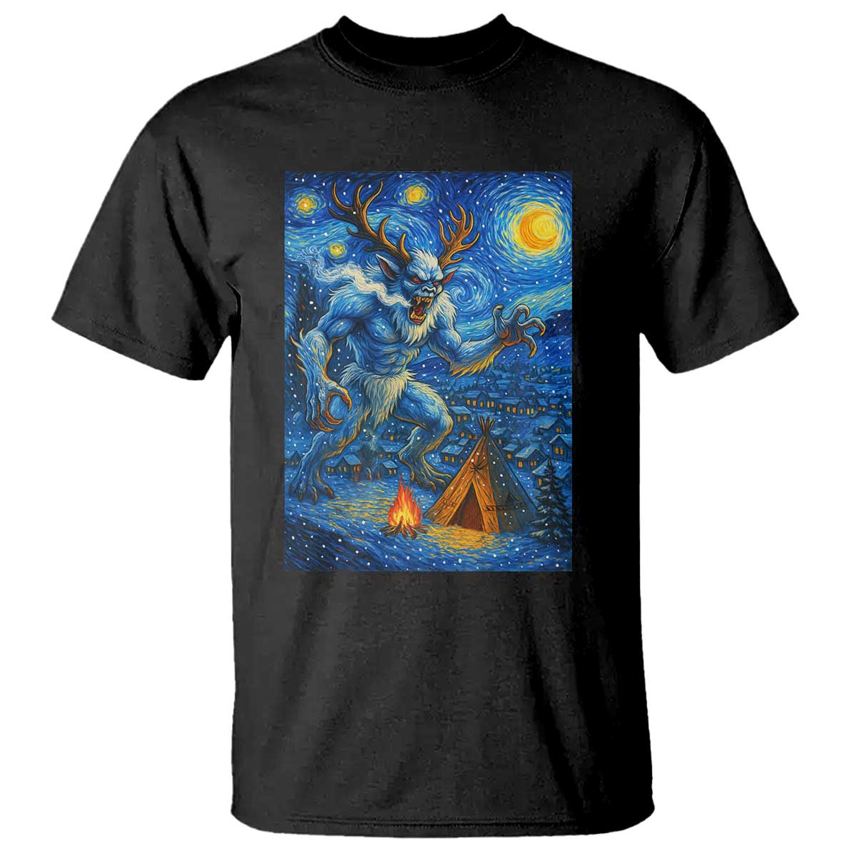 Wedigo Cryptid Christmas T Shirt Native American Starry Night Xmas TS14 Black Print Your Wear