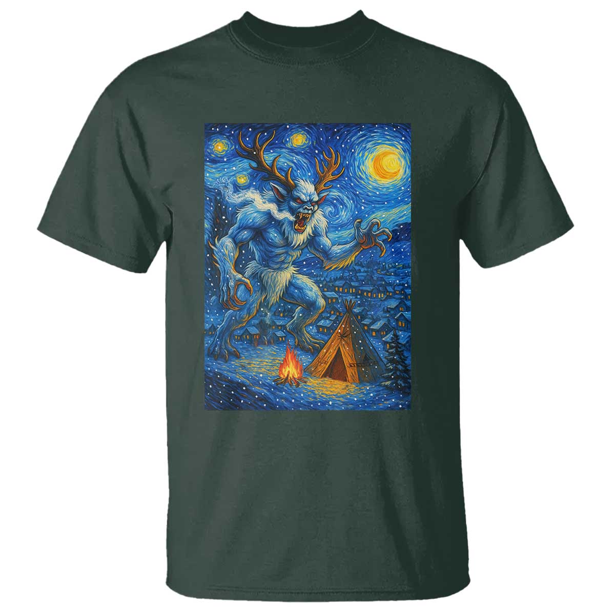 Wedigo Cryptid Christmas T Shirt Native American Starry Night Xmas TS14 Dark Forest Green Print Your Wear