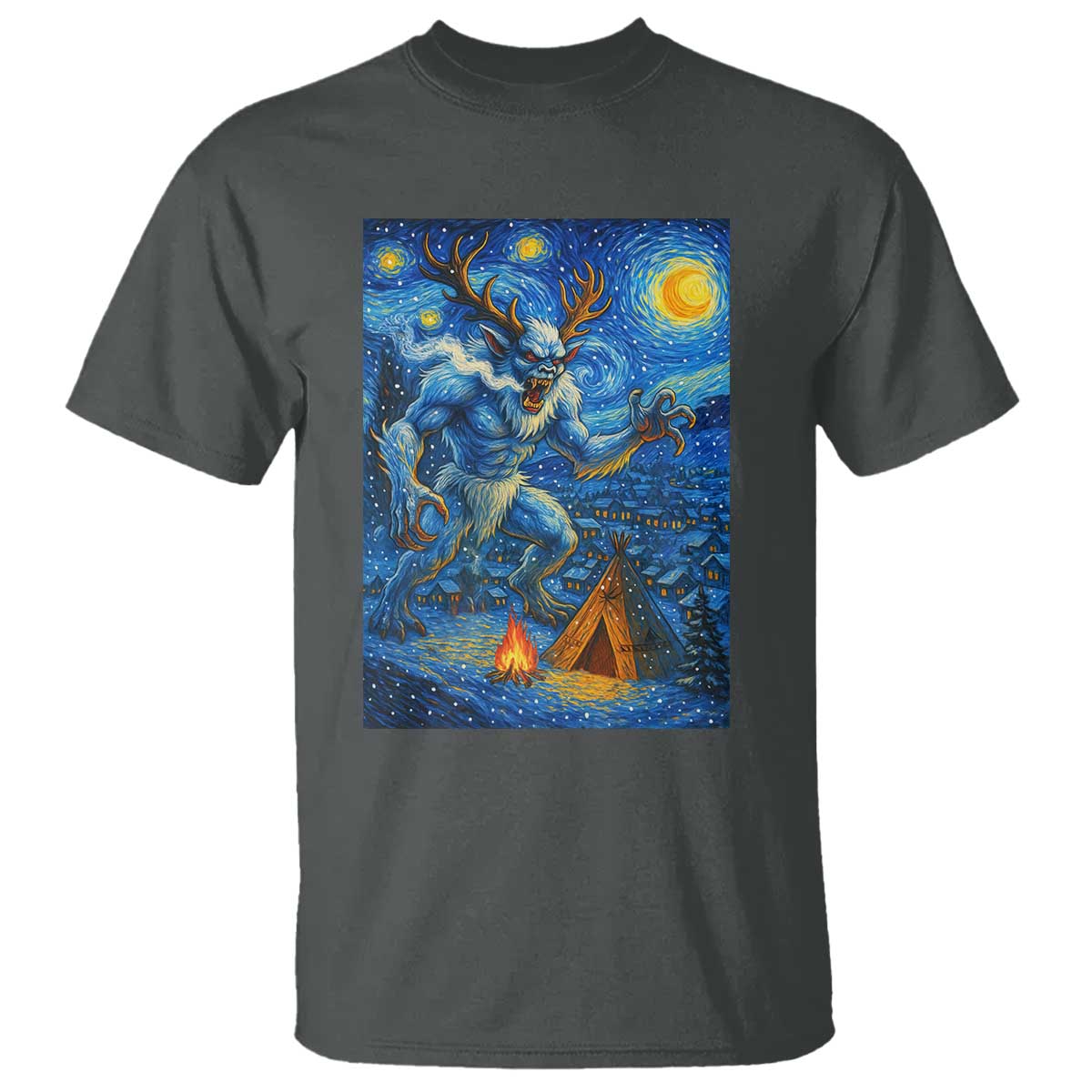 Wedigo Cryptid Christmas T Shirt Native American Starry Night Xmas TS14 Dark Heather Print Your Wear