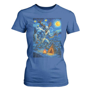 Wedigo Cryptid Christmas T Shirt For Women Native American Starry Night Xmas TS14 Royal Blue Print Your Wear