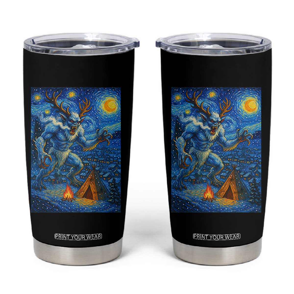 Wedigo Cryptid Christmas Tumbler Cup Native American Starry Night Xmas TS14 Black Print Your Wear
