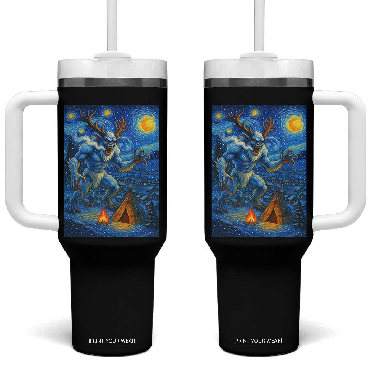 Wedigo Cryptid Christmas Tumbler With Handle Native American Starry Night Xmas TS14 One Size: 40 oz Black Print Your Wear