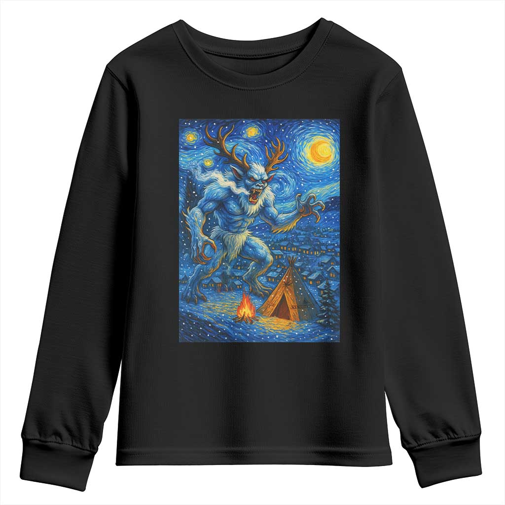Wedigo Cryptid Christmas Youth Sweatshirt Native American Starry Night Xmas TS14 Black Print Your Wear