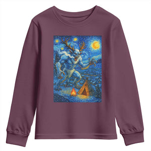 Wedigo Cryptid Christmas Youth Sweatshirt Native American Starry Night Xmas TS14 Maroon Print Your Wear