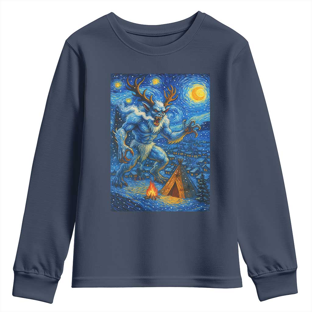 Wedigo Cryptid Christmas Youth Sweatshirt Native American Starry Night Xmas TS14 Navy Print Your Wear