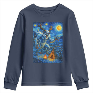 Wedigo Cryptid Christmas Youth Sweatshirt Native American Starry Night Xmas TS14 Navy Print Your Wear