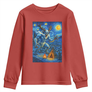 Wedigo Cryptid Christmas Youth Sweatshirt Native American Starry Night Xmas TS14 Red Print Your Wear
