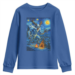 Wedigo Cryptid Christmas Youth Sweatshirt Native American Starry Night Xmas TS14 Royal Blue Print Your Wear