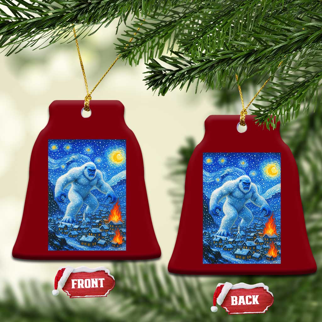 Yeti Cryptid Xmas Ceramic Ornament Winter Monster Starry Night Xmas - Print Your Wear