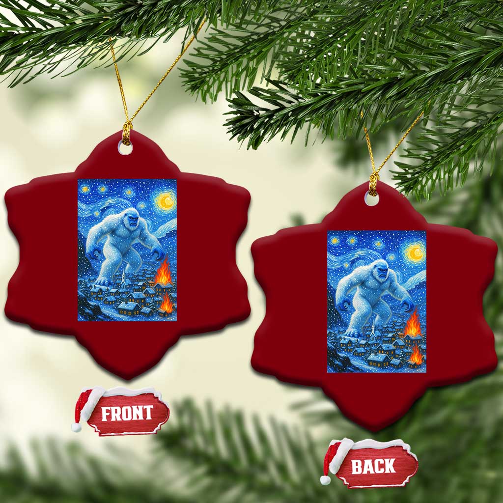 Yeti Cryptid Xmas Ceramic Ornament Winter Monster Starry Night Xmas - Print Your Wear