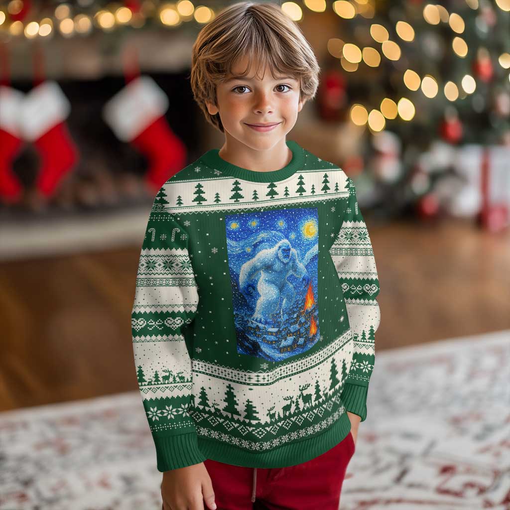 Yeti Cryptid Xmas Ugly Christmas Sweater Winter Monster Starry Night Xmas TS14 Forest Green Beige Print Your Wear