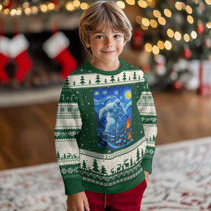 Yeti Cryptid Xmas Ugly Christmas Sweater Winter Monster Starry Night Xmas TS14 Forest Green Beige Print Your Wear