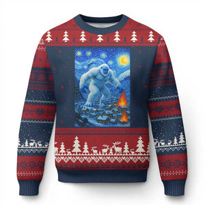 Yeti Cryptid Xmas Ugly Christmas Sweater Winter Monster Starry Night Xmas - Print Your Wear