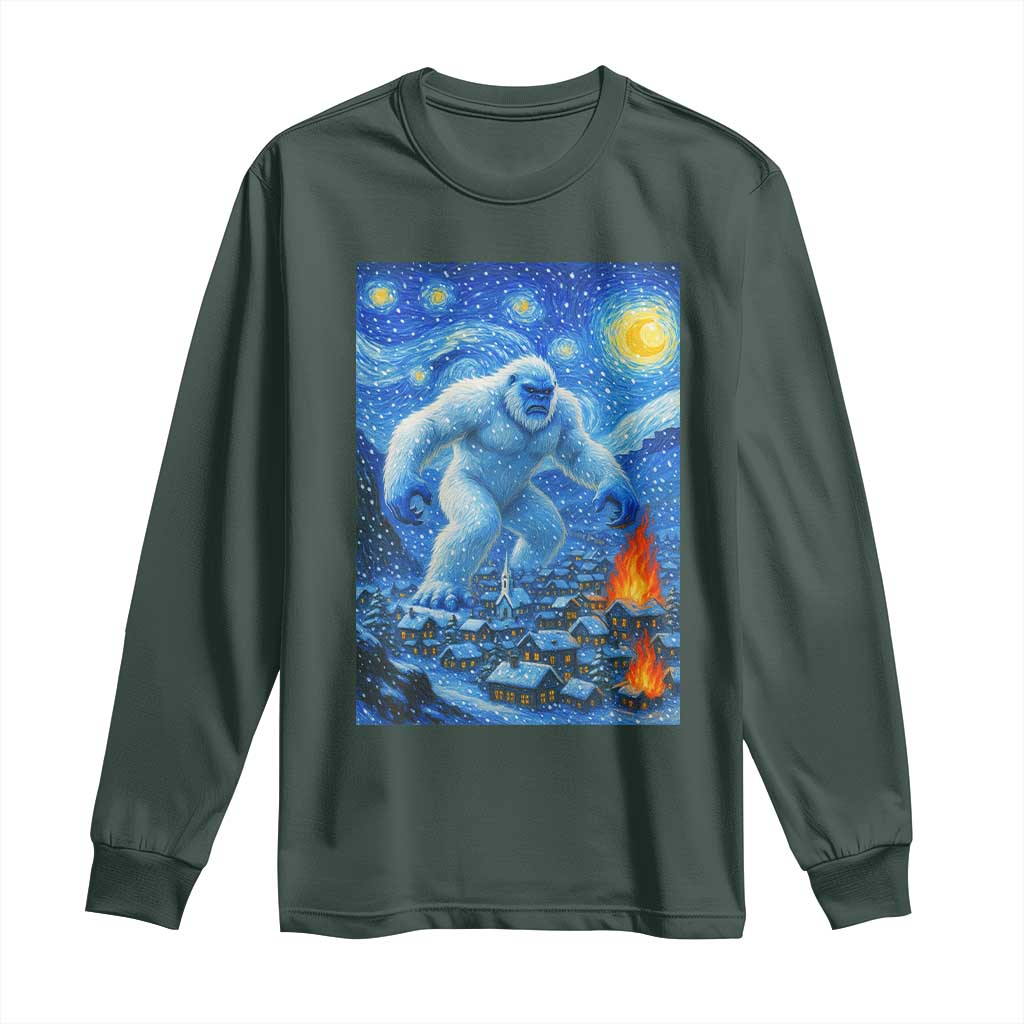 Yeti Cryptid Christmas Long Sleeve Shirt Winter Monster Starry Night Xmas TS14 Dark Forest Green Print Your Wear