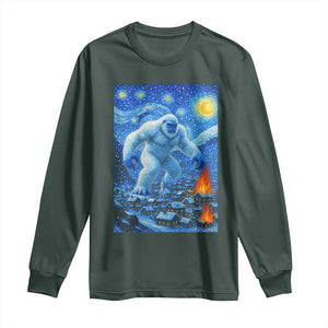 Yeti Cryptid Christmas Long Sleeve Shirt Winter Monster Starry Night Xmas TS14 Dark Forest Green Print Your Wear