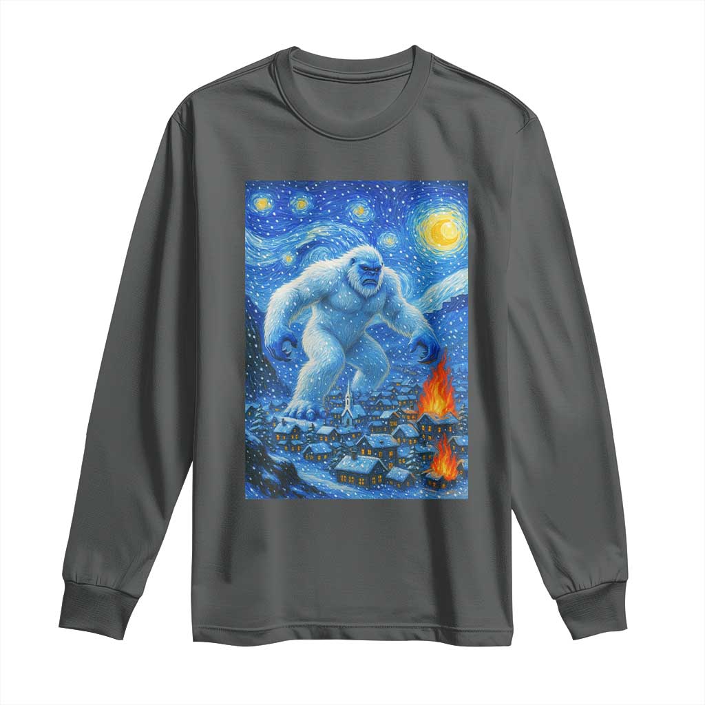 Yeti Cryptid Christmas Long Sleeve Shirt Winter Monster Starry Night Xmas TS14 Dark Heather Print Your Wear