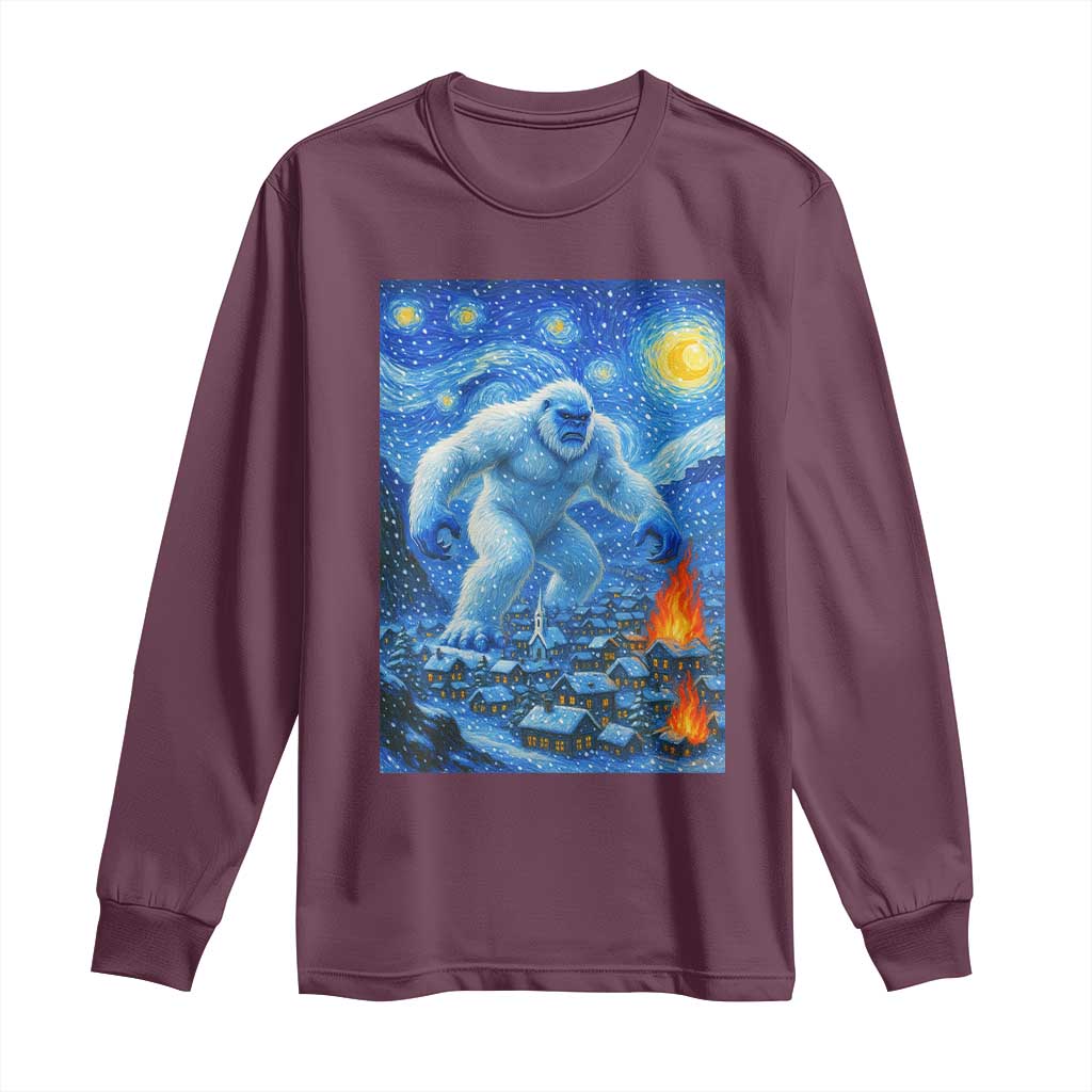 Yeti Cryptid Christmas Long Sleeve Shirt Winter Monster Starry Night Xmas TS14 Maroon Print Your Wear