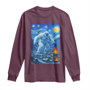 Yeti Cryptid Christmas Long Sleeve Shirt Winter Monster Starry Night Xmas TS14 Maroon Print Your Wear