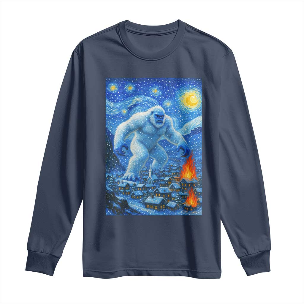 Yeti Cryptid Christmas Long Sleeve Shirt Winter Monster Starry Night Xmas TS14 Navy Print Your Wear