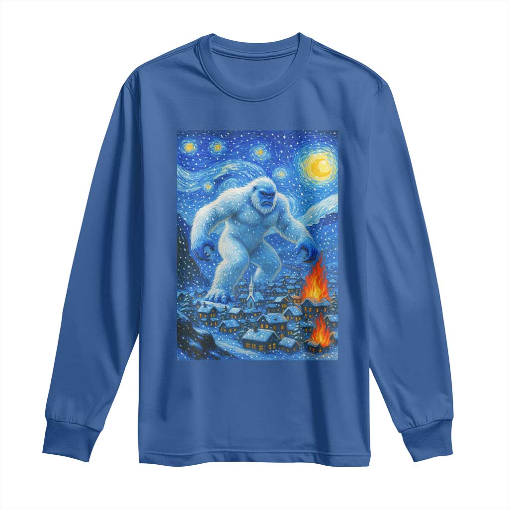 Yeti Cryptid Christmas Long Sleeve Shirt Winter Monster Starry Night Xmas TS14 Royal Blue Print Your Wear
