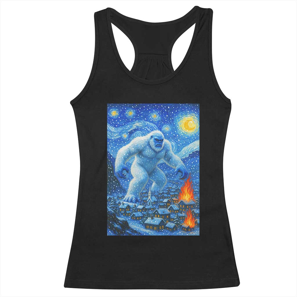 Yeti Cryptid Christmas Racerback Tank Top Winter Monster Starry Night Xmas TS14 Black Print Your Wear