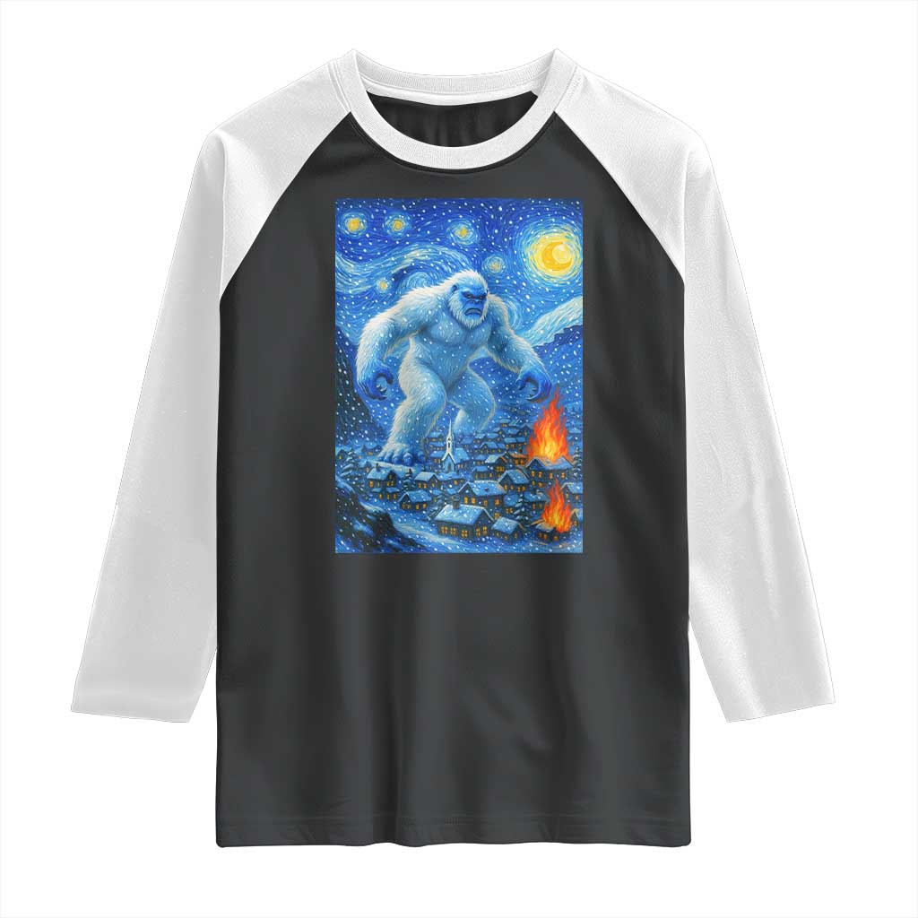 Yeti Cryptid Christmas Raglan Shirt Winter Monster Starry Night Xmas TS14 Black White Print Your Wear