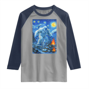 Yeti Cryptid Christmas Raglan Shirt Winter Monster Starry Night Xmas TS14 Sport Gray Navy Print Your Wear