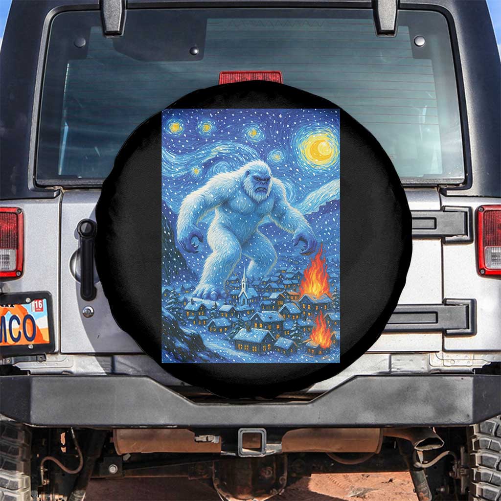 Yeti Cryptid Christmas Spare Tire Cover Winter Monster Starry Night Xmas TS14 No hole Black Print Your Wear