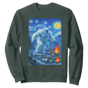 Yeti Cryptid Christmas Sweatshirt Winter Monster Starry Night Xmas TS14 Dark Forest Green Print Your Wear