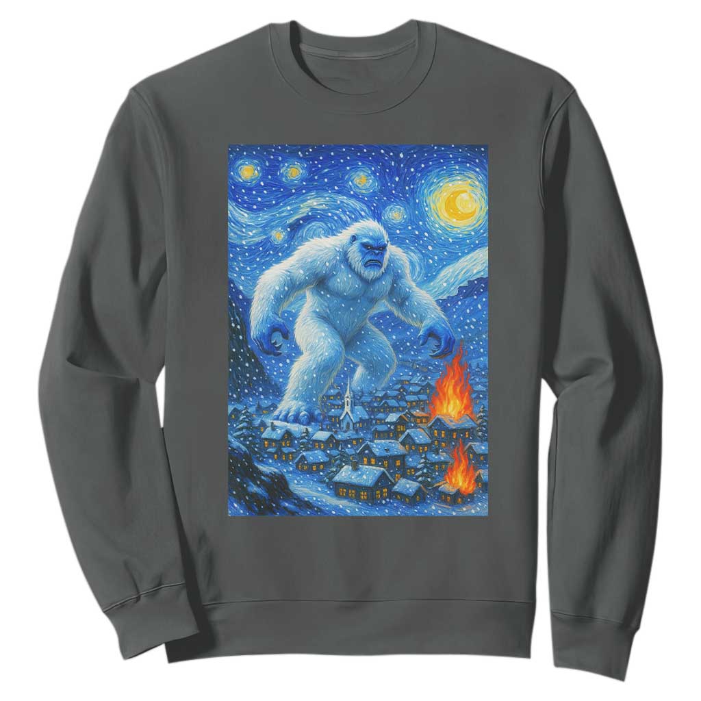 Yeti Cryptid Christmas Sweatshirt Winter Monster Starry Night Xmas TS14 Dark Heather Print Your Wear