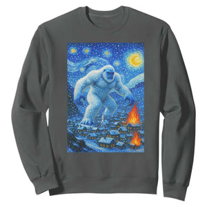 Yeti Cryptid Christmas Sweatshirt Winter Monster Starry Night Xmas TS14 Dark Heather Print Your Wear