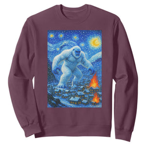 Yeti Cryptid Christmas Sweatshirt Winter Monster Starry Night Xmas TS14 Maroon Print Your Wear