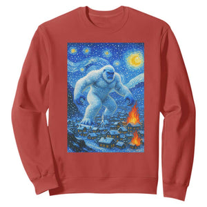 Yeti Cryptid Christmas Sweatshirt Winter Monster Starry Night Xmas TS14 Red Print Your Wear
