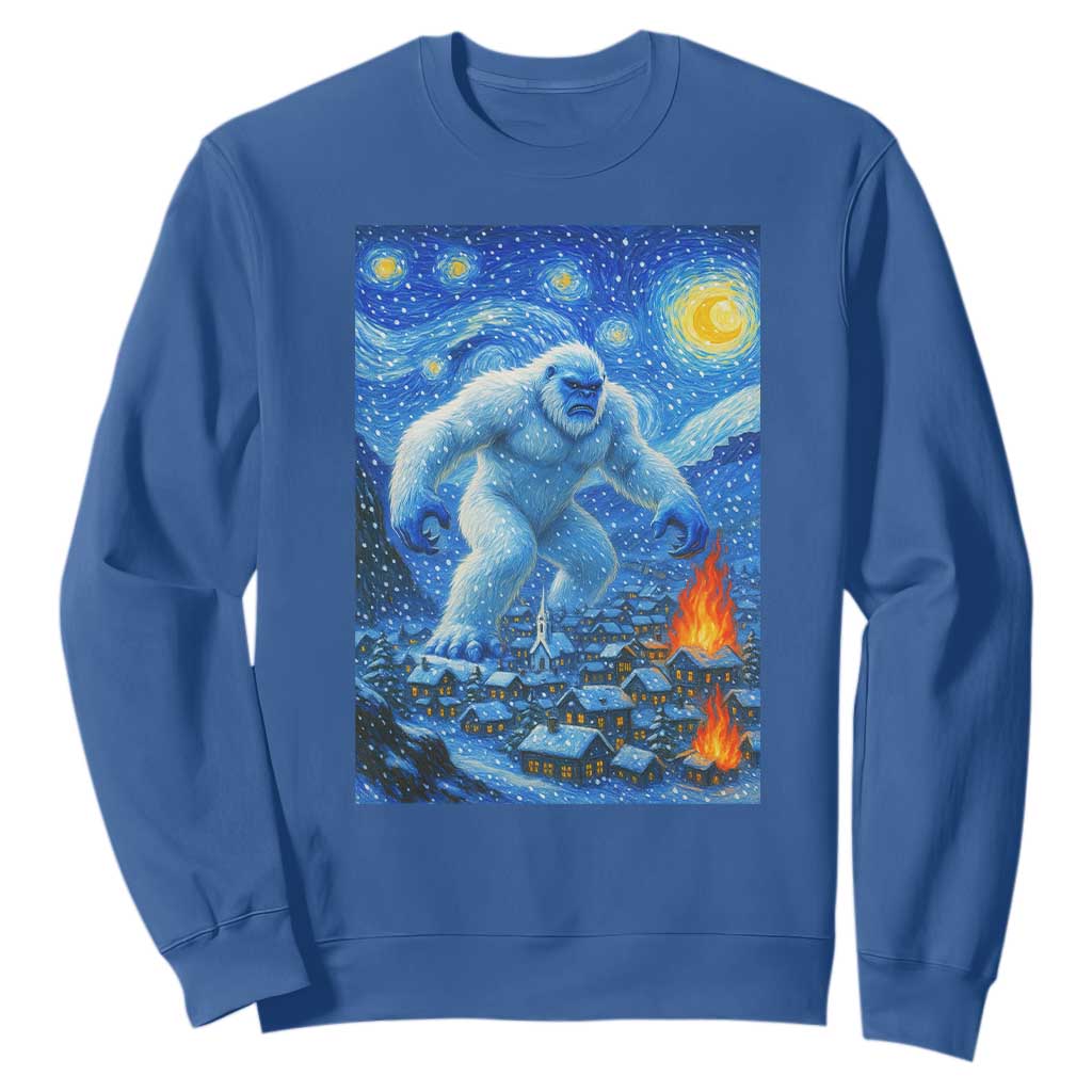 Yeti Cryptid Christmas Sweatshirt Winter Monster Starry Night Xmas TS14 Royal Blue Print Your Wear