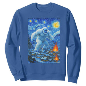 Yeti Cryptid Christmas Sweatshirt Winter Monster Starry Night Xmas TS14 Royal Blue Print Your Wear