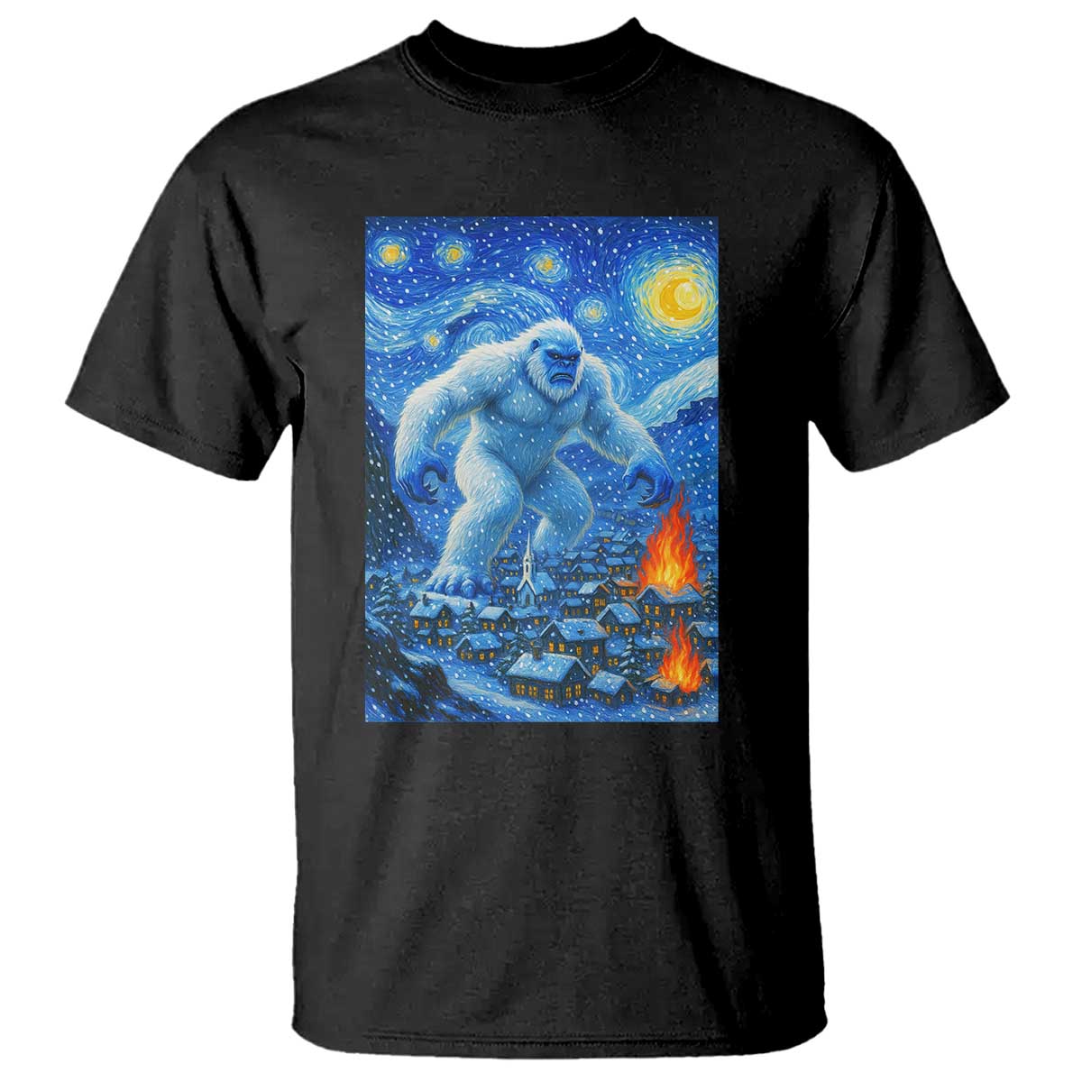 Yeti Cryptid Christmas T Shirt Winter Monster Starry Night Xmas TS14 Black Print Your Wear