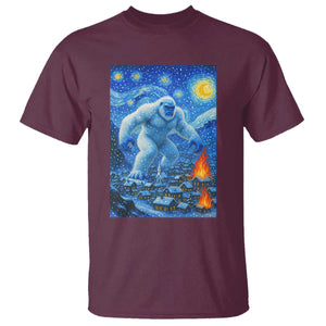 Yeti Cryptid Christmas T Shirt Winter Monster Starry Night Xmas TS14 Maroon Print Your Wear