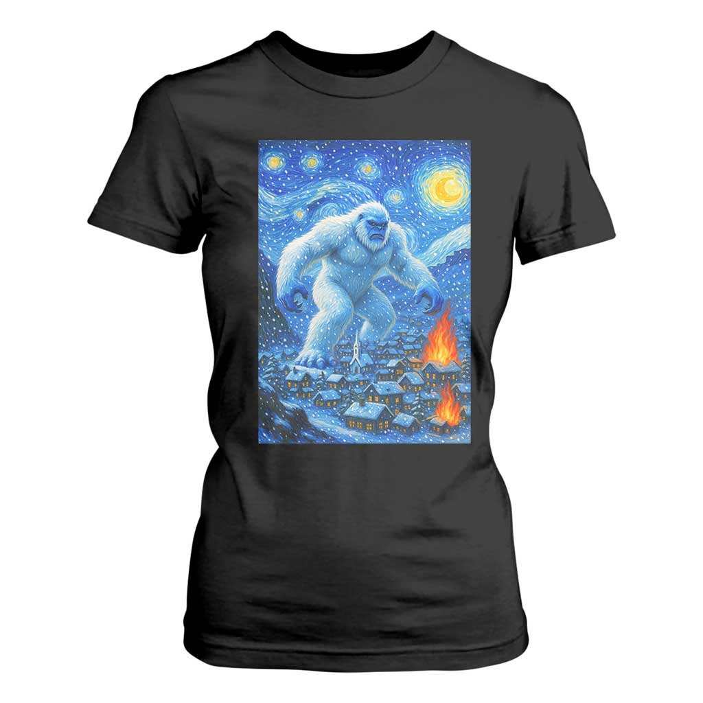 Yeti Cryptid Christmas T Shirt For Women Winter Monster Starry Night Xmas TS14 Black Print Your Wear