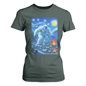 Yeti Cryptid Christmas T Shirt For Women Winter Monster Starry Night Xmas TS14 Dark Forest Green Print Your Wear