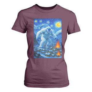 Yeti Cryptid Christmas T Shirt For Women Winter Monster Starry Night Xmas TS14 Maroon Print Your Wear